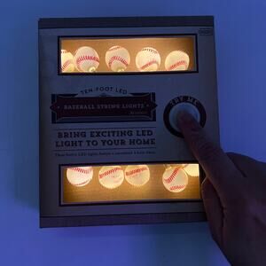 New In Box LED BASEBALL String Lights 4 Hour Timer 10 Foot Long Party Novelty